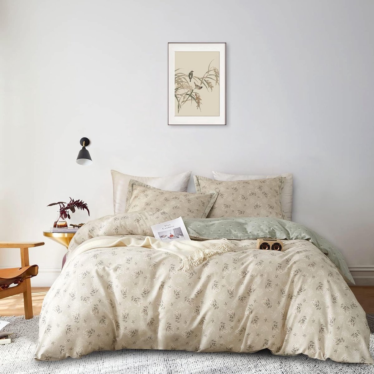 Boho Dekbedovertrek Queen Katoen Tuinstijl Esthetische Beddengoed Sets Vintage Bloemen Trooster Chic Groen Botanisch 1 met Ritssluiting 4 Stropdassen