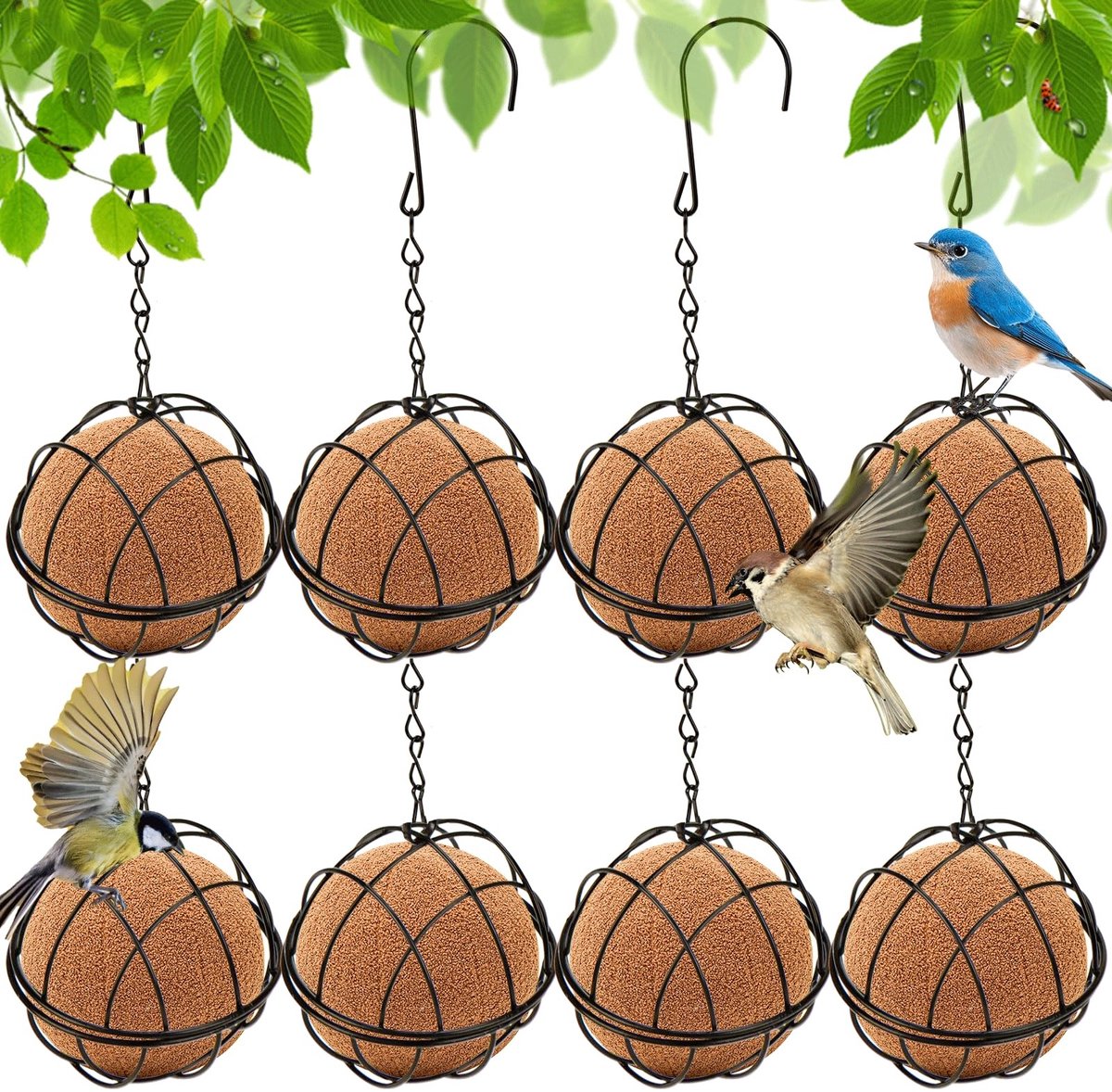 Dailygoods - 8 stuks beitelbollenhouder, vogelvoederstation, mezenbollenhouder om op te hangen, metalen vogelvoederdispenser, voederstation vogels voor wilde vogels, tuin, balkon