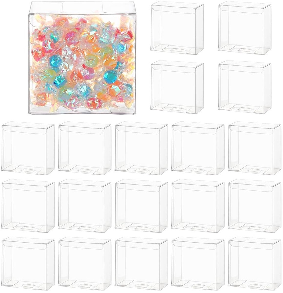 Dailygoods- Geschenkdozen met deksel - 20 stuks - Transparante PVC-dozen - 10,2 x 5 x 10,2 cm - Doorzichtige cadeauverpakkingen - Voor bruiloft, feest en Kerstmis - Cadeaudozen