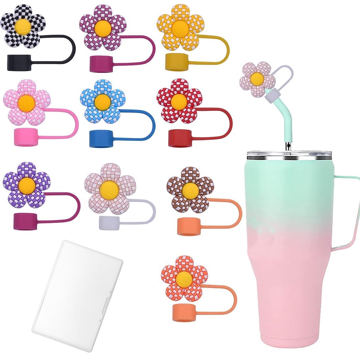 Dailygoods- Rietjesafdekkingen 10 Stuks - Stofdichte Siliconen - Herbruikbaar - Rietjesdeksel - Schattige Bloem - 10 mm