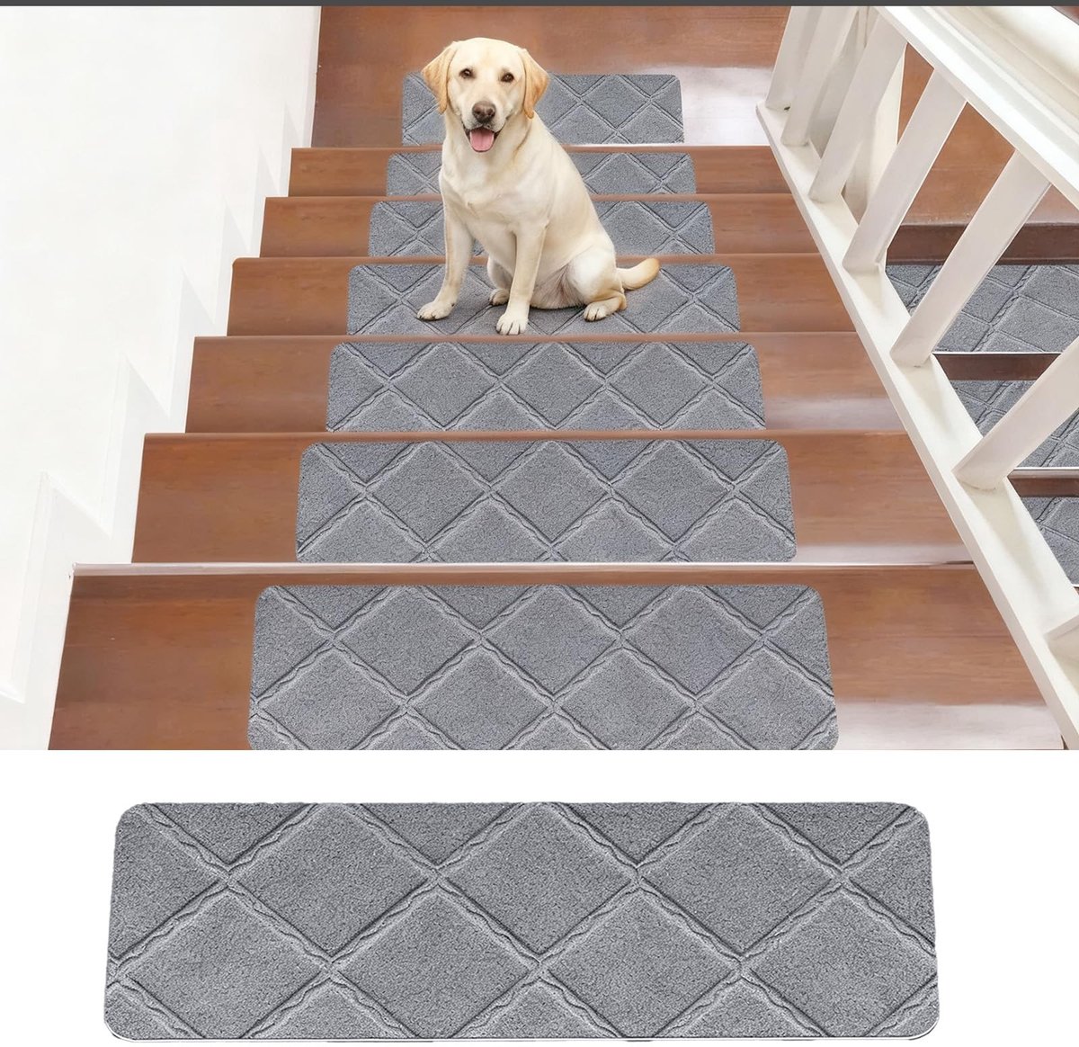 Dailygoods - Trapmatten, zelfklevend, voor binnen, 15 stuks, 55 cm x 19 cm, traptreden antislip, kan worden uitgeknipt, herbruikbaar om huisdieren, ouderen, kinderen te beschermen (Lichtgrijs)