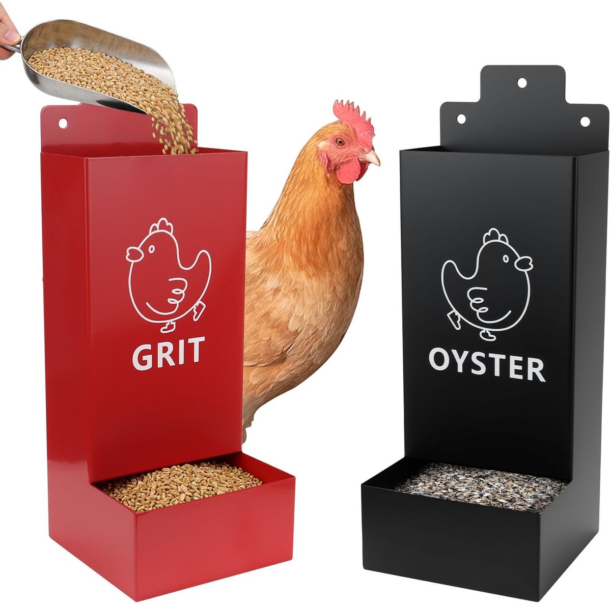 Dailygoods- Voederautomaat voor Kippen - Set van 2 - Oesterschalen van Metaal - Voedertrog - Voederdispenser - Geschikt voor 6 Kippen tot 13 Dagen - Kippenvoerbak