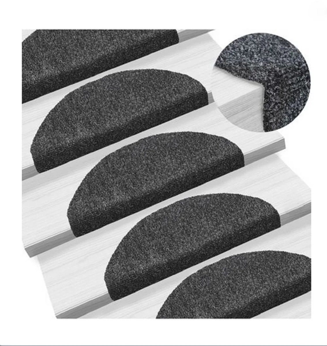 Dailygoods Trapmat 65x21cm - Zelfklevend tapijt traptreden - Onderhoudsvriendelijk halfrond traptapijt - Impact geluidsi
