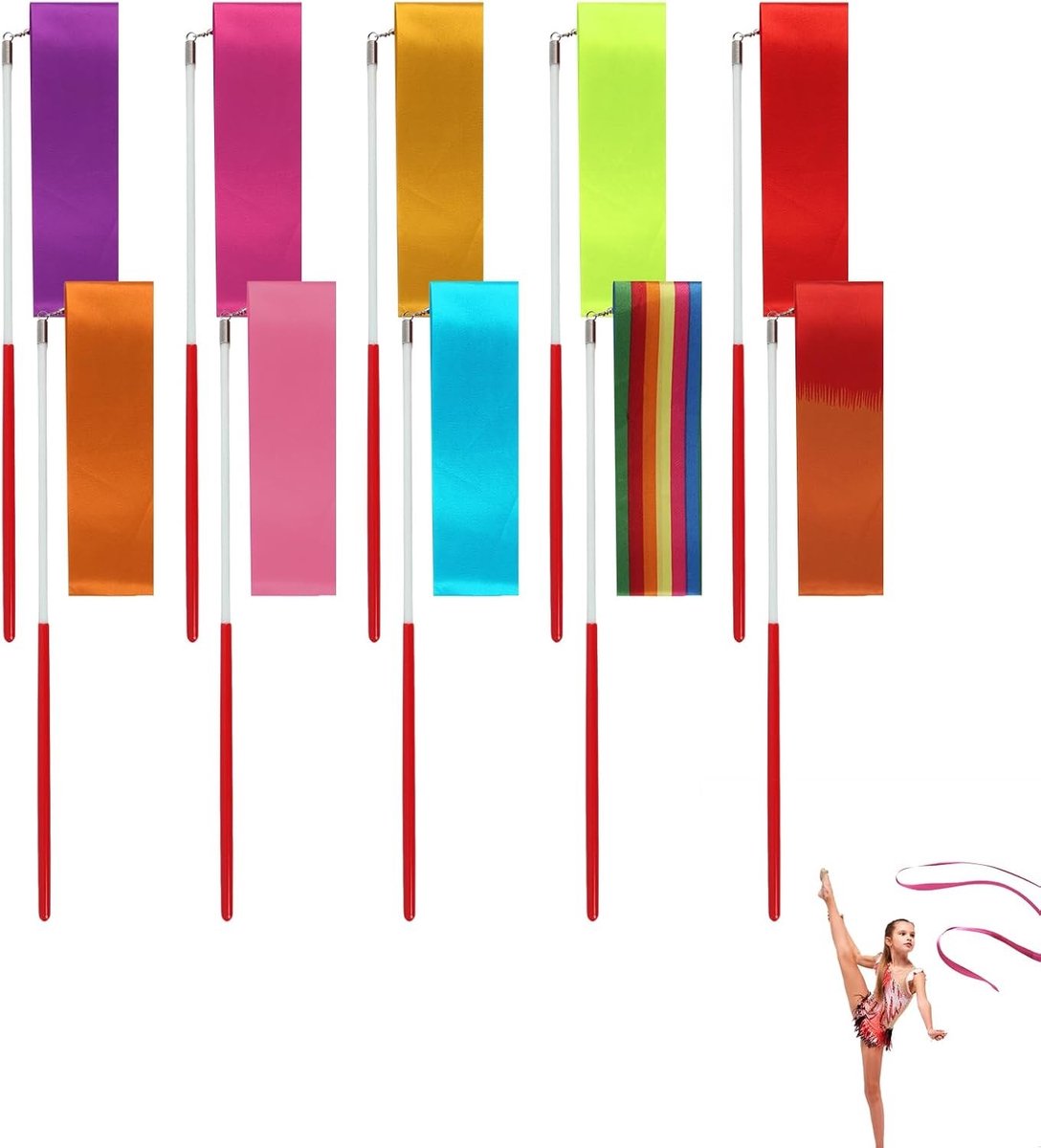 Kleurrijke gymnastieklinten voor kinderen - 10 danslinten voor ritmische gymnastiek, baton draaien en dansplezier in levendige kleuren