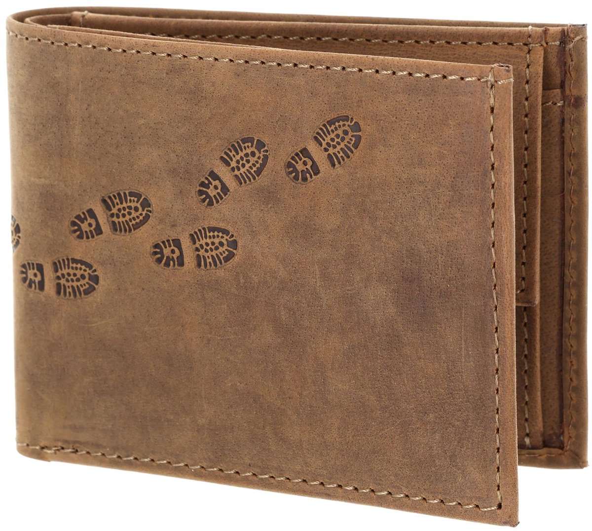 oxmox Leren portemonnee Leather RFID Protect Pocketbörse Footsteps 2.0 Embossed Vintage Light Brown bruine