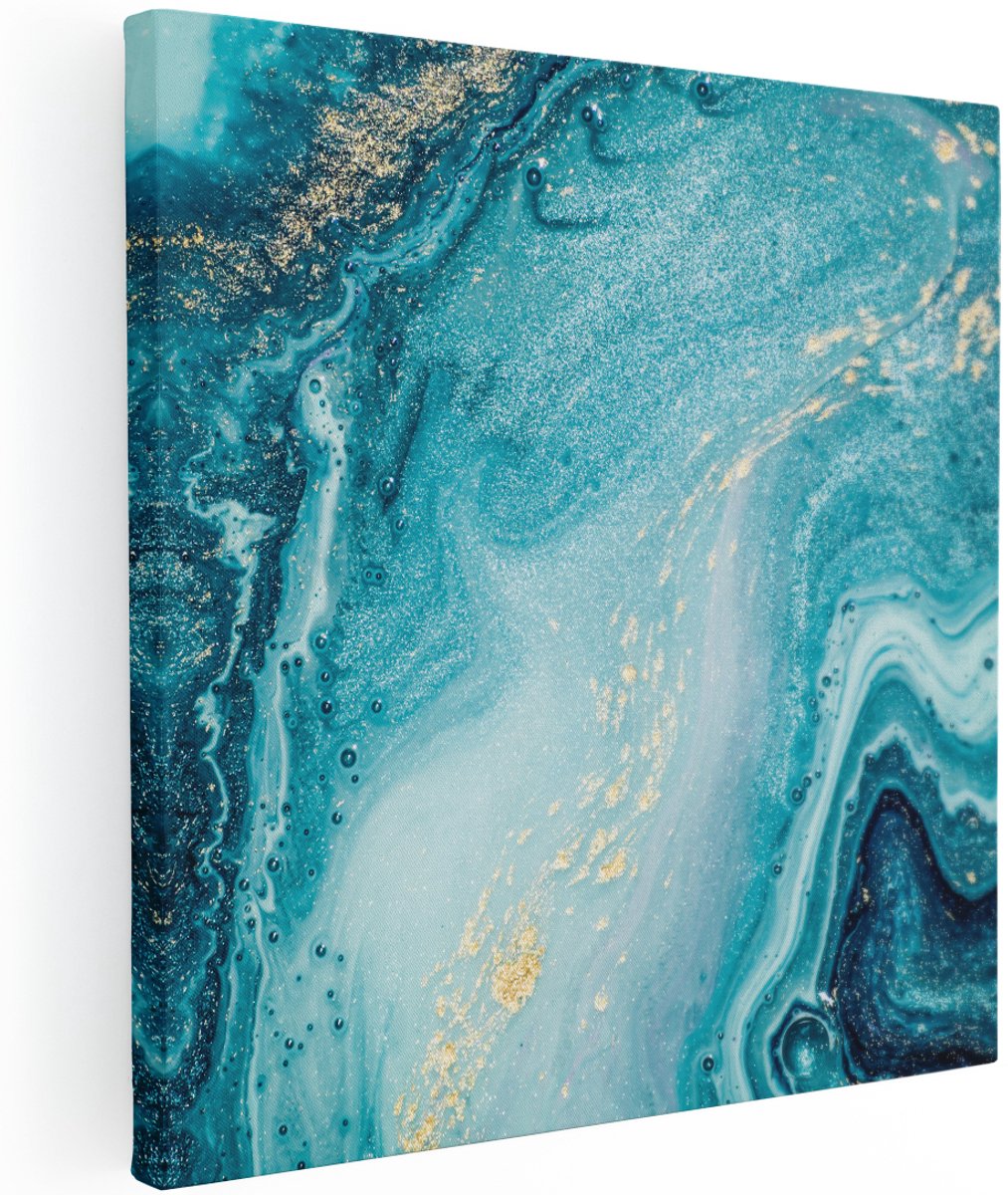 Artaza Canvas Schilderij Abstracte Kunst Blauwe Oceaan - 100x100 cm - Groot - Wanddecoratie Woonkamer - Schilderijen - Muurdecoratie