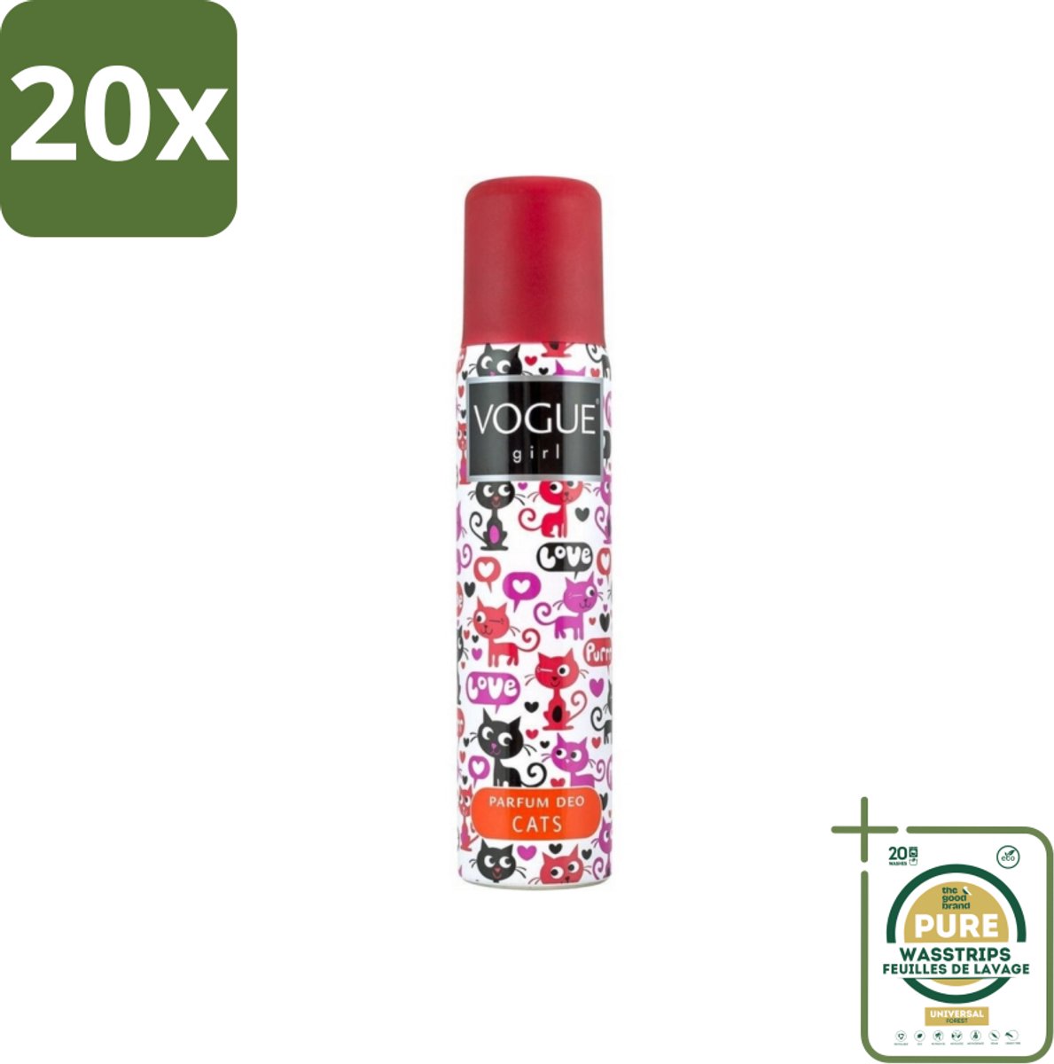 20 x Vogue - Deodorant - Girl - Parfum Cats – 100 ml - Grootverpakking - Deodorant Spray - Parfum Deodorant - Witte Chocolade Geur - Jasmijn Geur - Body Mist