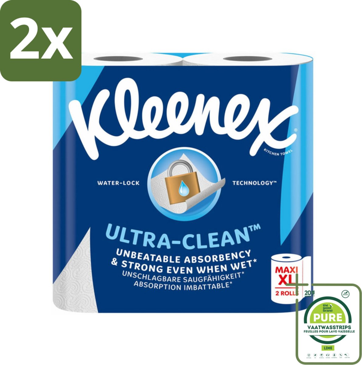 Kleenex Keukenpapier Ultra Clean Maxi XL 2 stuks per verpakking - Voordeelverpakking - 2 stuks - Keukenpapier - Papierhanddoek