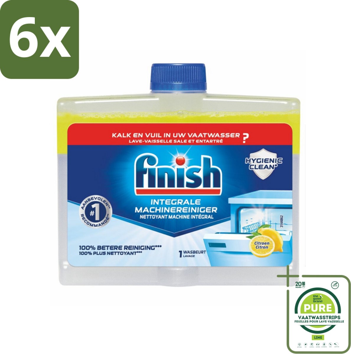 Finish - Integrale Machinereiniger - Hygienic Clean - Anti-Kalk & Anti-Vuil - Citroen - 250ml - Voordeelverpakking - 6 stuks - Vaatwasmachine reiniger - Vaatwasser schoonmaken