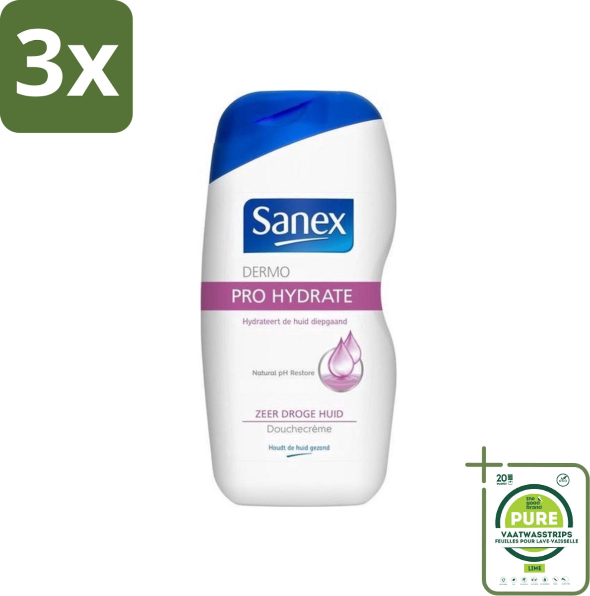 3 x Sanex Dermo - Pro Hydraterend - Douchecrème - Zeer Droge Huid - 500 ml - Grootverpakking - Sanex Dermo Pro - Hydraterende Douchecrème - Droge Huid - Douchecrème - Hydratatie