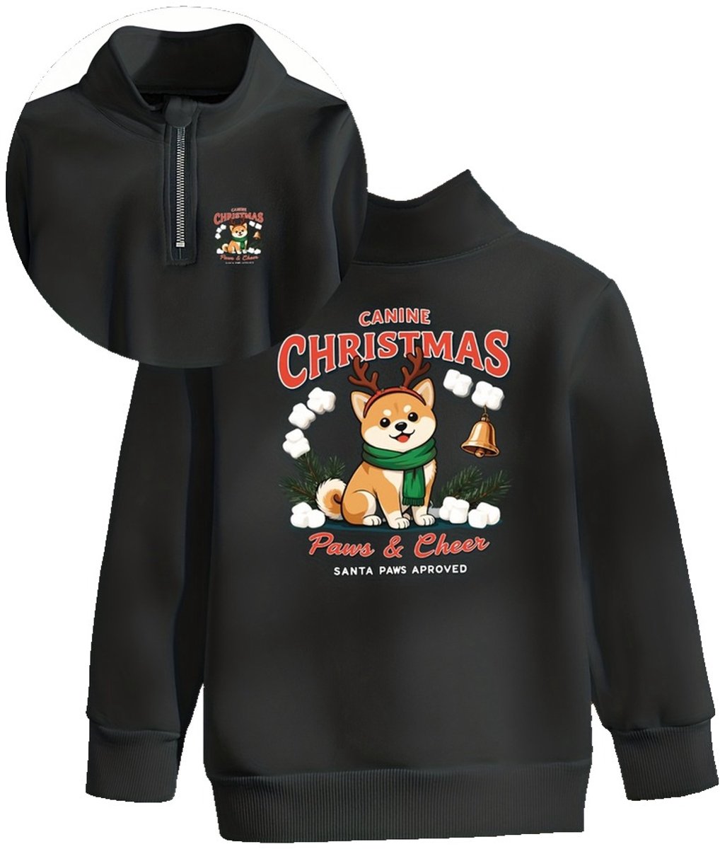 Currero Quarter Zip Jongens Sweater Met Rits Jumper Quarterzip Hoodie Jongen Warme Trui Vest Lang Coltrui 12 Jaar Zwart