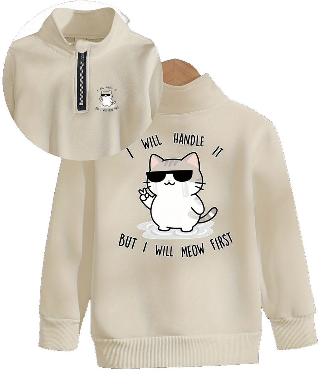 Currero Quarter Zip Jongens Sweater Met Rits Jumper Quarterzip Hoodie Jongen Warme Trui Vest Lang Coltrui 6 Jaar Beige