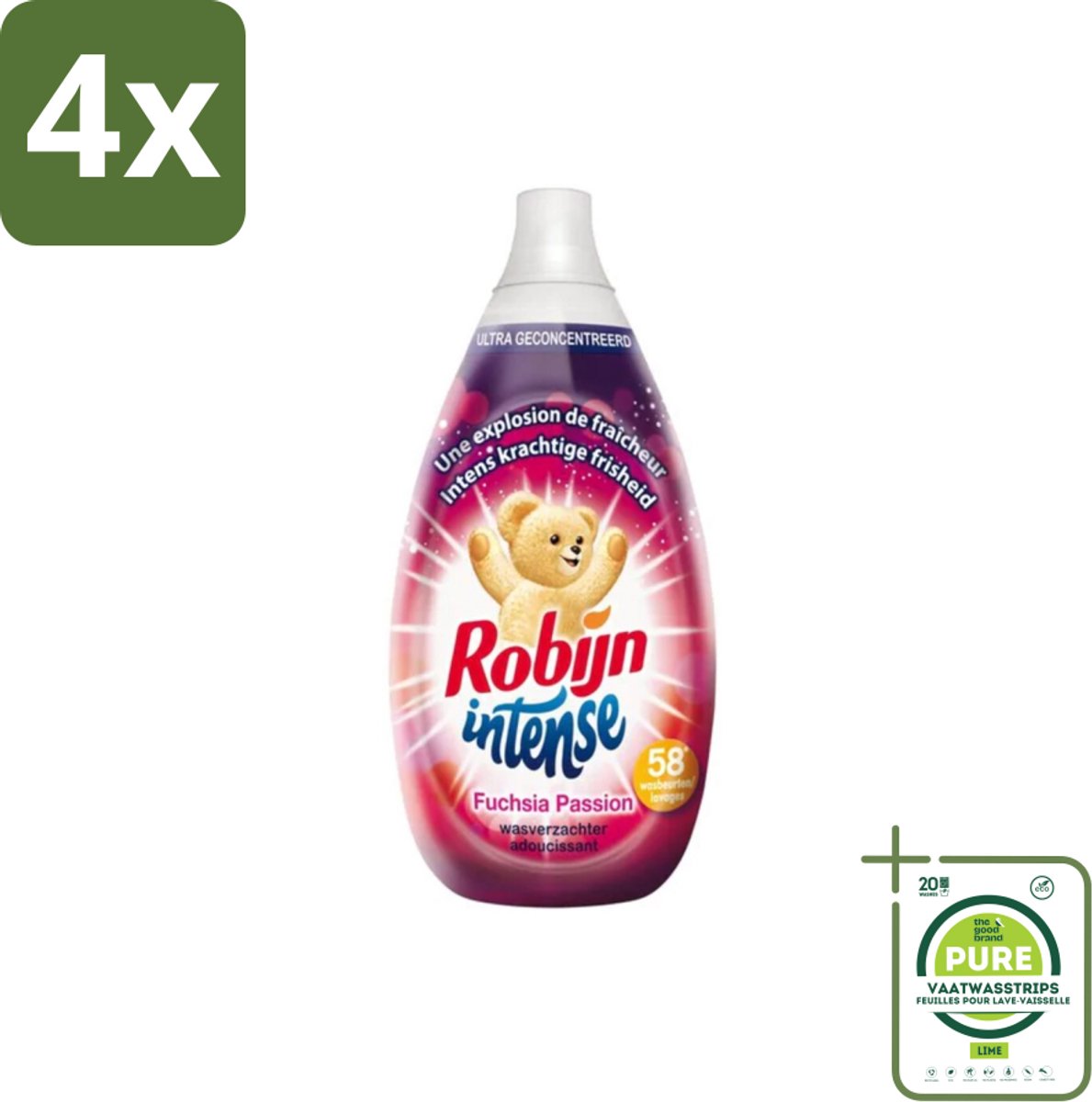 Robijn Intense - Wasverzachter - Intense Fuchsia Passion - 870ml - 58 Wasbeurten - Voordeelverpakking - 4 stuks - Wasverzachter - Fuchsia Passion