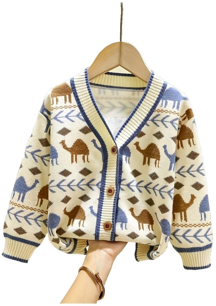 Currero Cardigan Jongens Vest Jongen Met Knopen Kinderen Warm Gebreid Vest Long 9-10 Jaar Beige