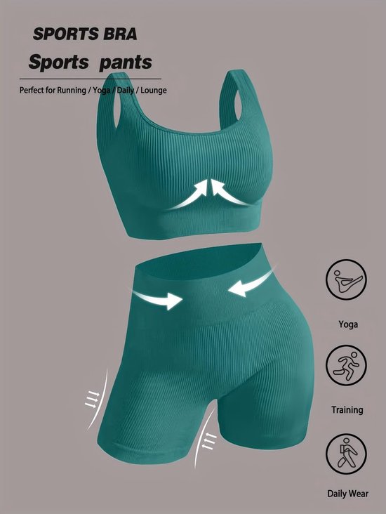 Currero Pilates Pak Dames - Yoga - Buttshaper - Gym - Fitness - Butt Lift - Bil Vergrotend - Heup Liftend - Yogakleding - Donker Cyaan L — afbeelding 3