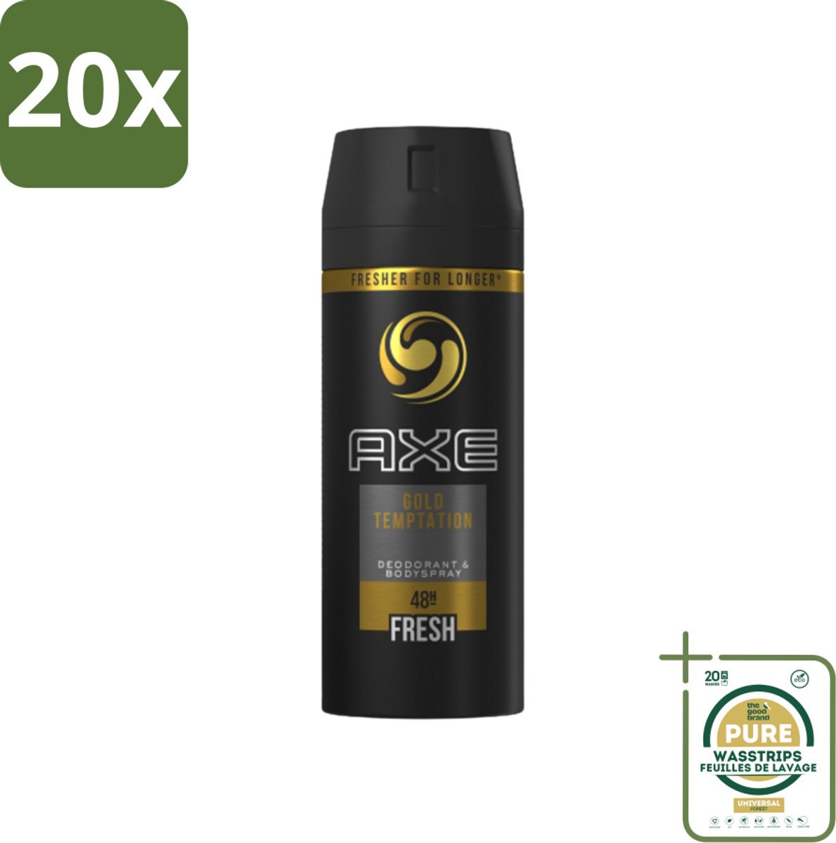 20 x Axe - Deodorant Bodyspray - 48hrs Fresh - Gold Temptation - 150 ml - Grootverpakking - 48 Uur Bescherming - Zweetvermindering - Deodorant Spray - Geur - Fris