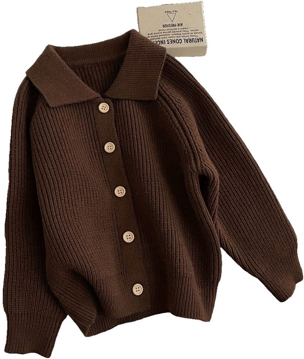 Currero Cardigan Jongens Vest Jongen Met Knopen Kinderen Warm Gebreid Vest Long 4-5 Jaar Bruin