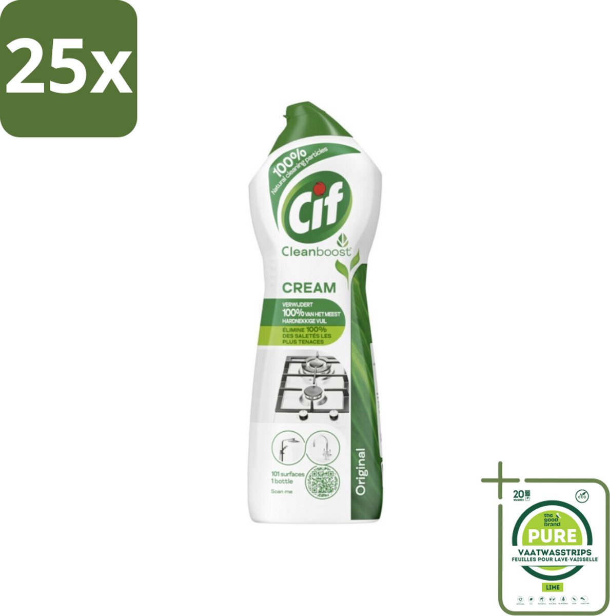 25 x Cif Cleanboost - Original - Poetsmiddel - 750 ml - Grootverpakking - Schoonmaakcrème - Keukenreiniger - Badkamervreiniger - Hardnekkig Vuil - Vlekken Verwijderen