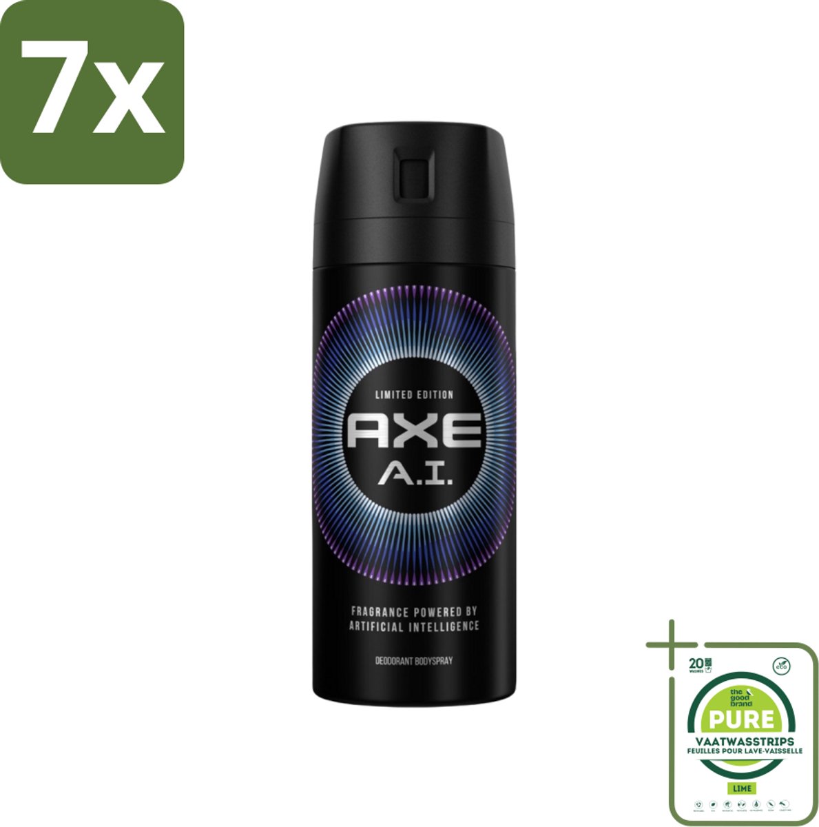7 x Axe - Limited Edition - Deodorant Bodyspray - A.I. - 150 ml - Grootverpakking - Deodorant - Bodyspray - Axe - A.I. - Geur