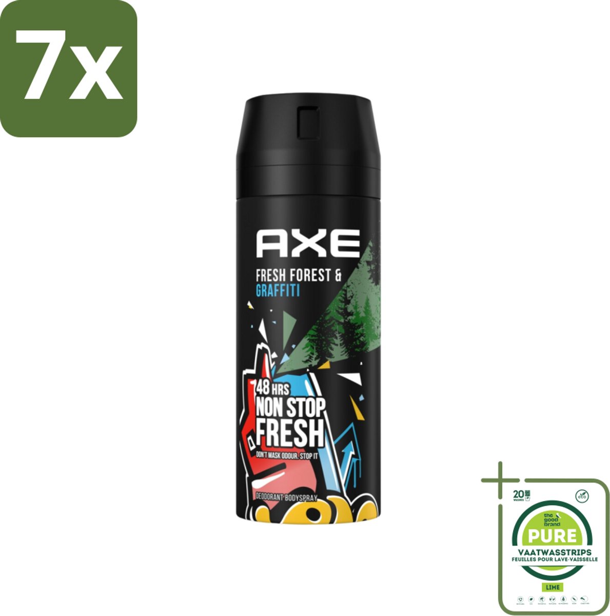 7 x Axe - Deodorant Bodyspray - 48hrs Fresh - Fresh Forest & Graffiti - 150 ml - Grootverpakking - Deodorant - Axe - 48 Uur Bescherming - Frisheid - Citrusgeur