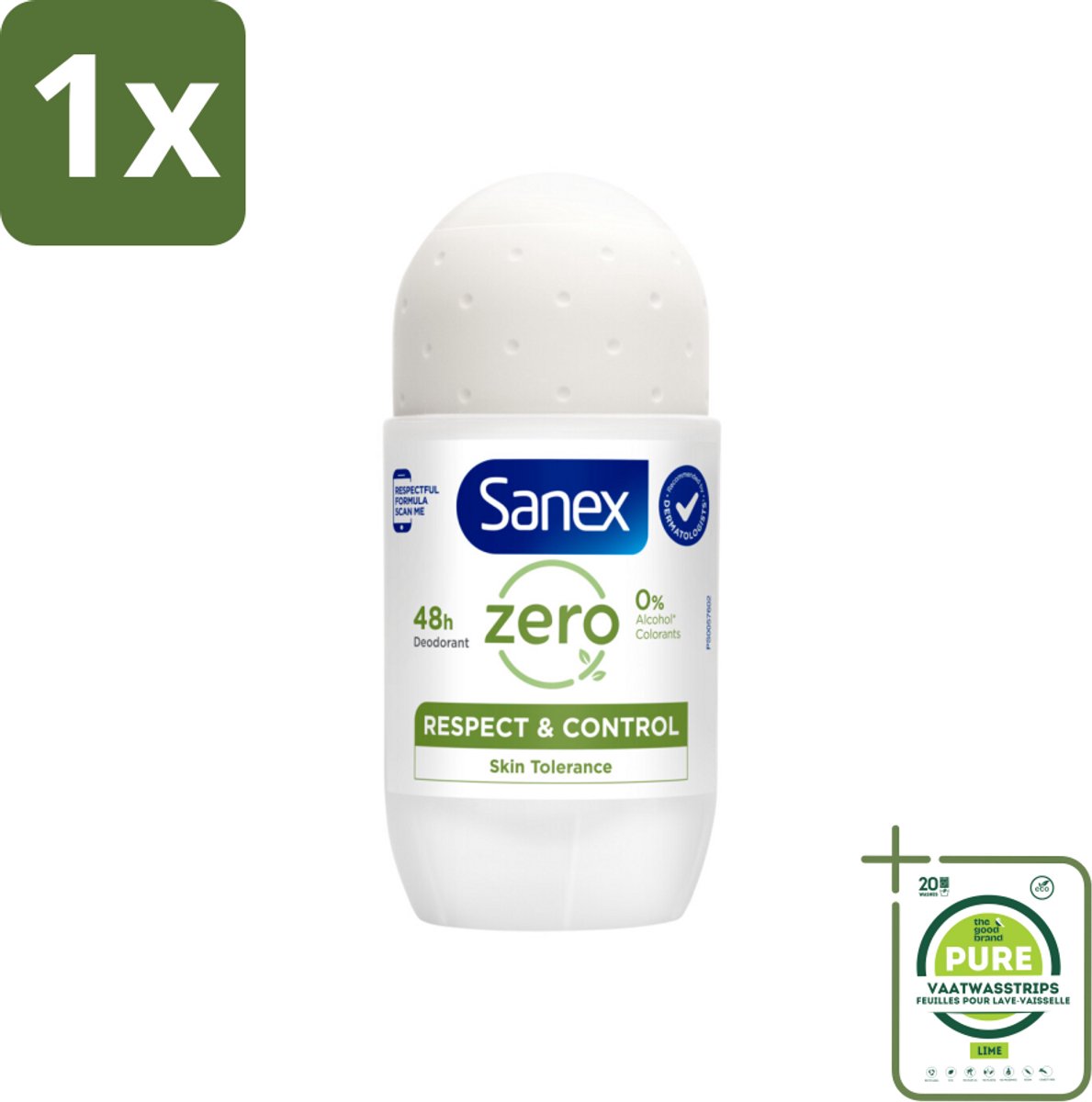 1 x Sanex Deodorant Roller Zero% Normal Skin 50 ml - 24 Uur Deodorant - Aluminiumvrije Deodorant - Alcoholvrije Deodorant - Deodorant Voor Gevoelige Huid - Sanex Deodorant