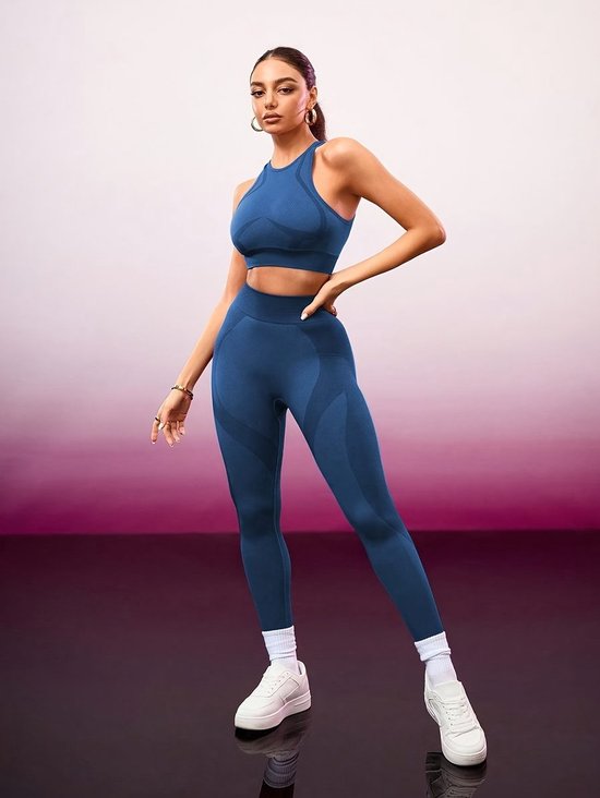 Currero Pilates Pak Dames - Yoga - Buttshaper - Gym - Fitness - Butt Lift - Bil Vergrotend - Heup Liftend - Yogakleding - Donkerblauw L — afbeelding 2