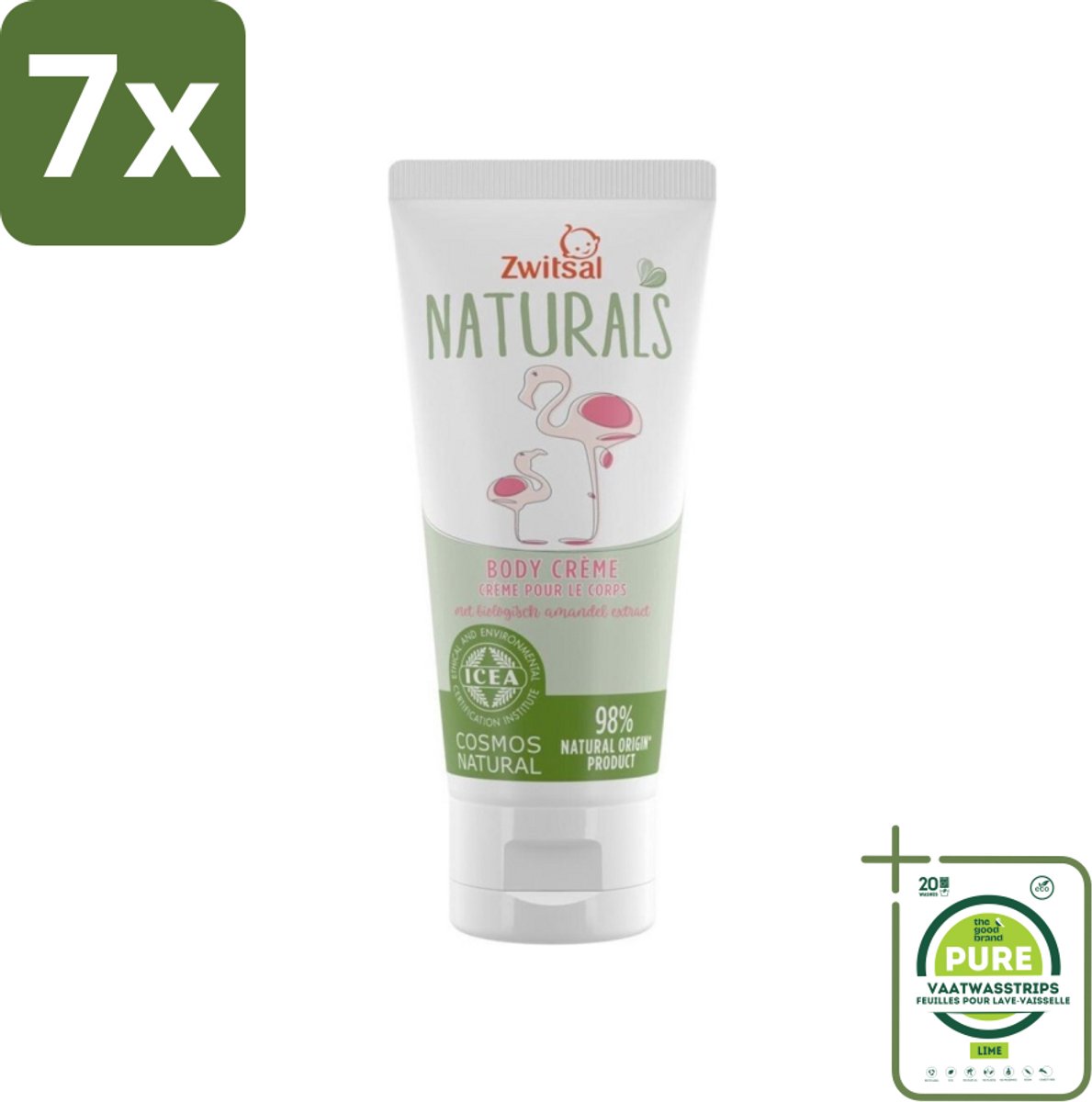 7 x Zwitsal Naturals - Babyverzorging - Body Crème met Amandel Extract - Natuurlijke Ingrediënten - 100 ml - Grootverpakking - Babycreme - Natuurlijke Babyverzorging - Biologische Babyproducten - Babyhuid - Zachte Babycreme