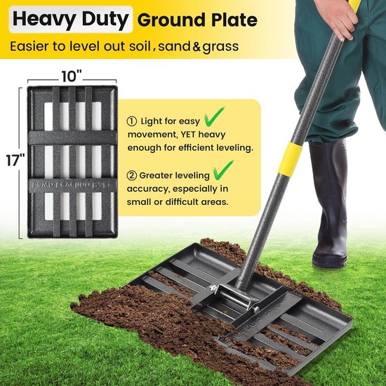 Gazon hark - Nivelleerhark tool - Gazon egaliseren - Gebogen glijdende rand - 43x25 cm plaat - Geel — afbeelding 3