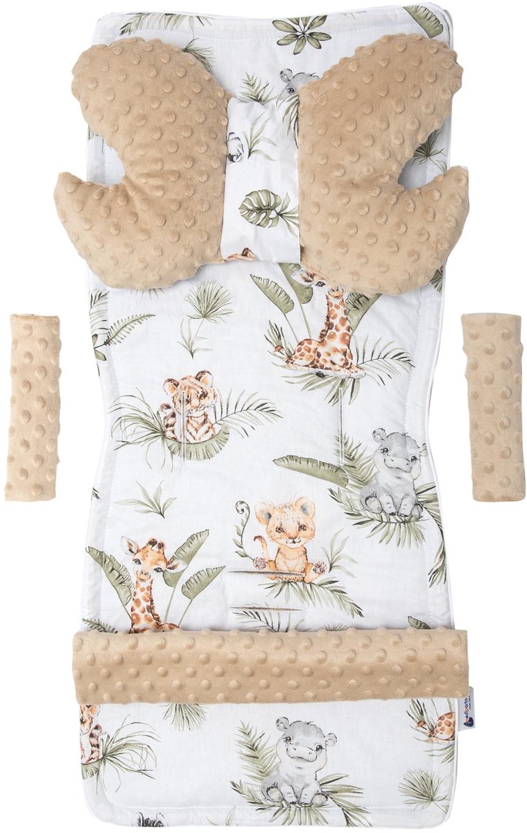 Elzusha - Universele Kinderwagen Zitverkleiner Set - Minky Katoen - 5-Delig Safari Beige
