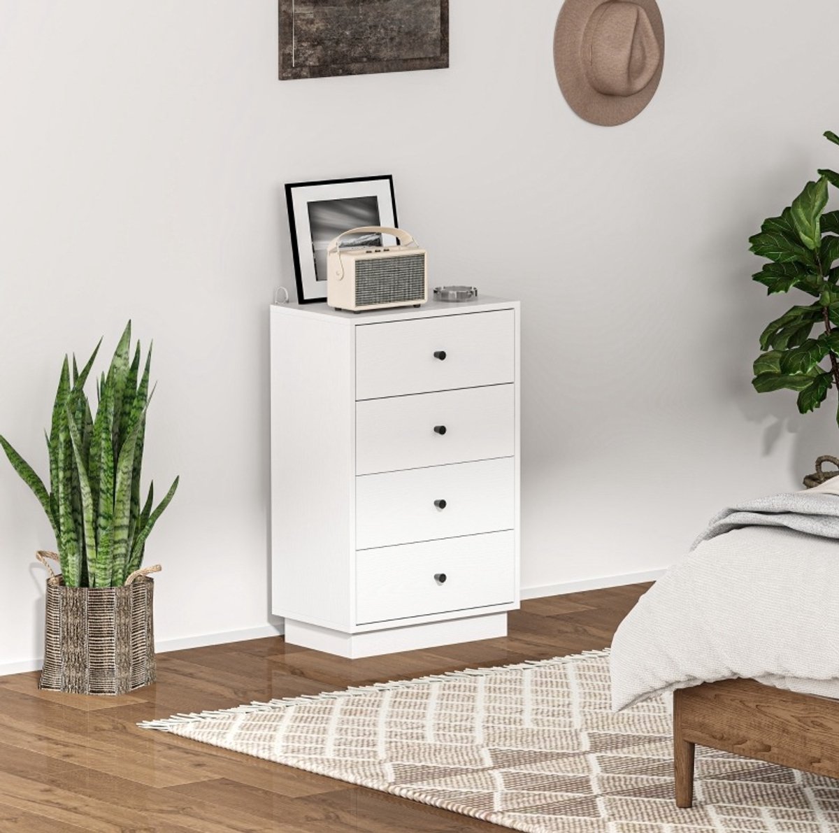 Ladekast Met 4 Lades – Wit – Modern En Compact Design Voor Woonkamer, Slaapkamer En Hal – Spaanplaat – 47x29x75 Cm