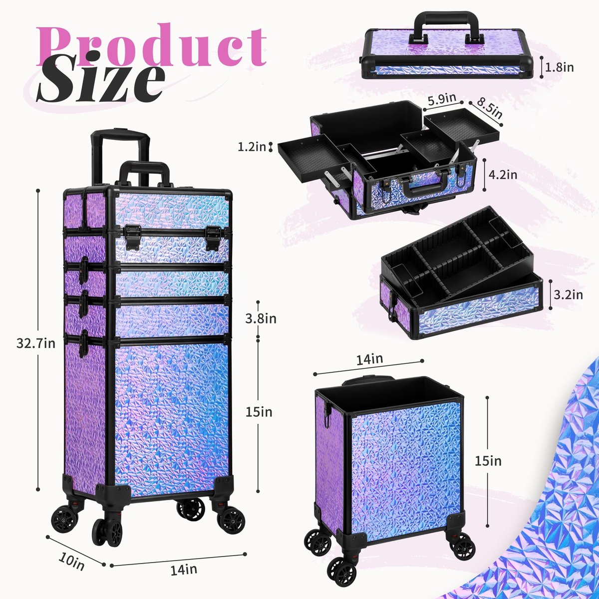 Elzusha - Rolling Makeup Trolley voor Cosmetica
