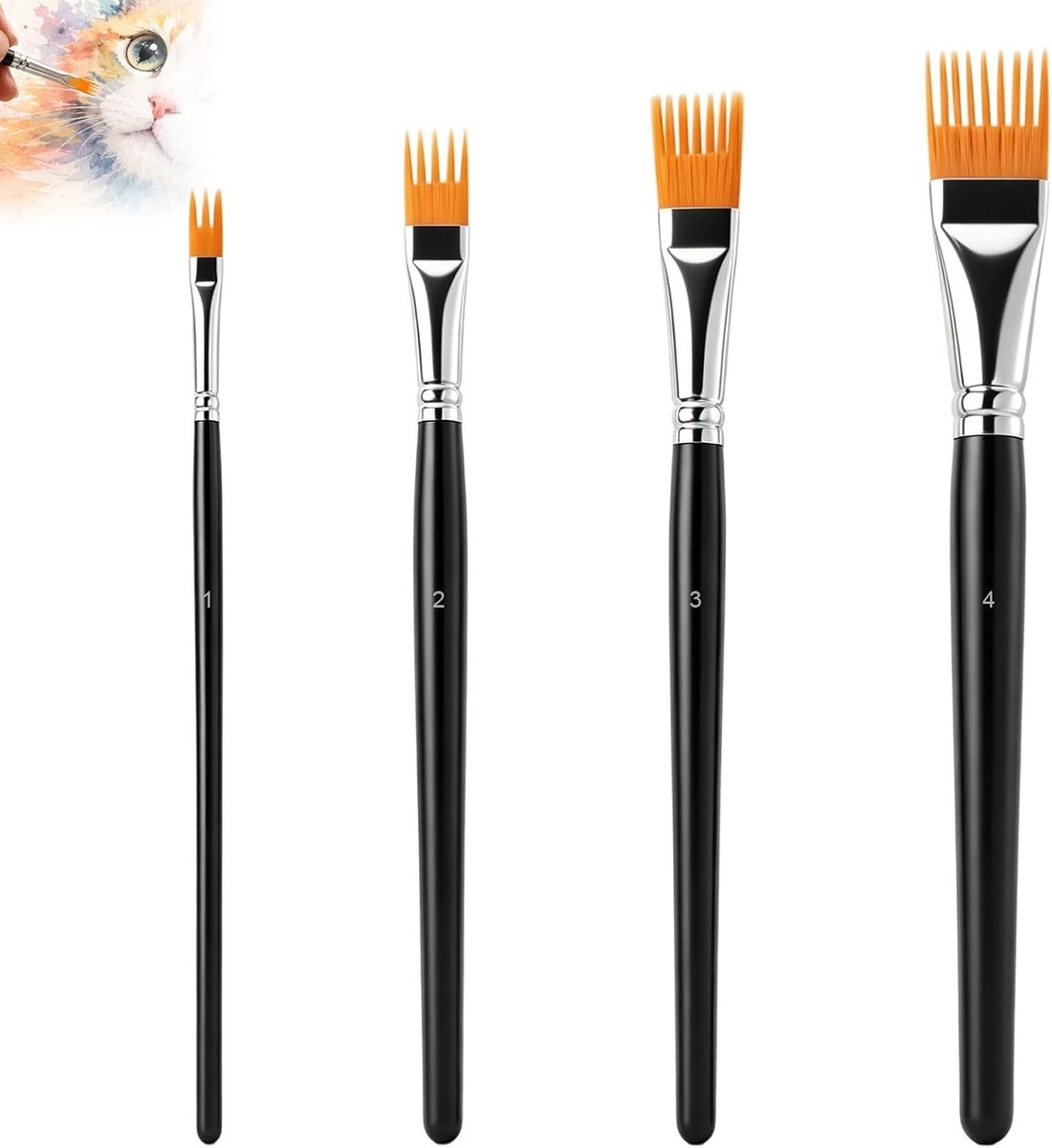 Set van 4 Premium Penseelkwasten voor Unieke Textuur Effecten, Geschikt voor Aquarel, Acryl en Olieverf