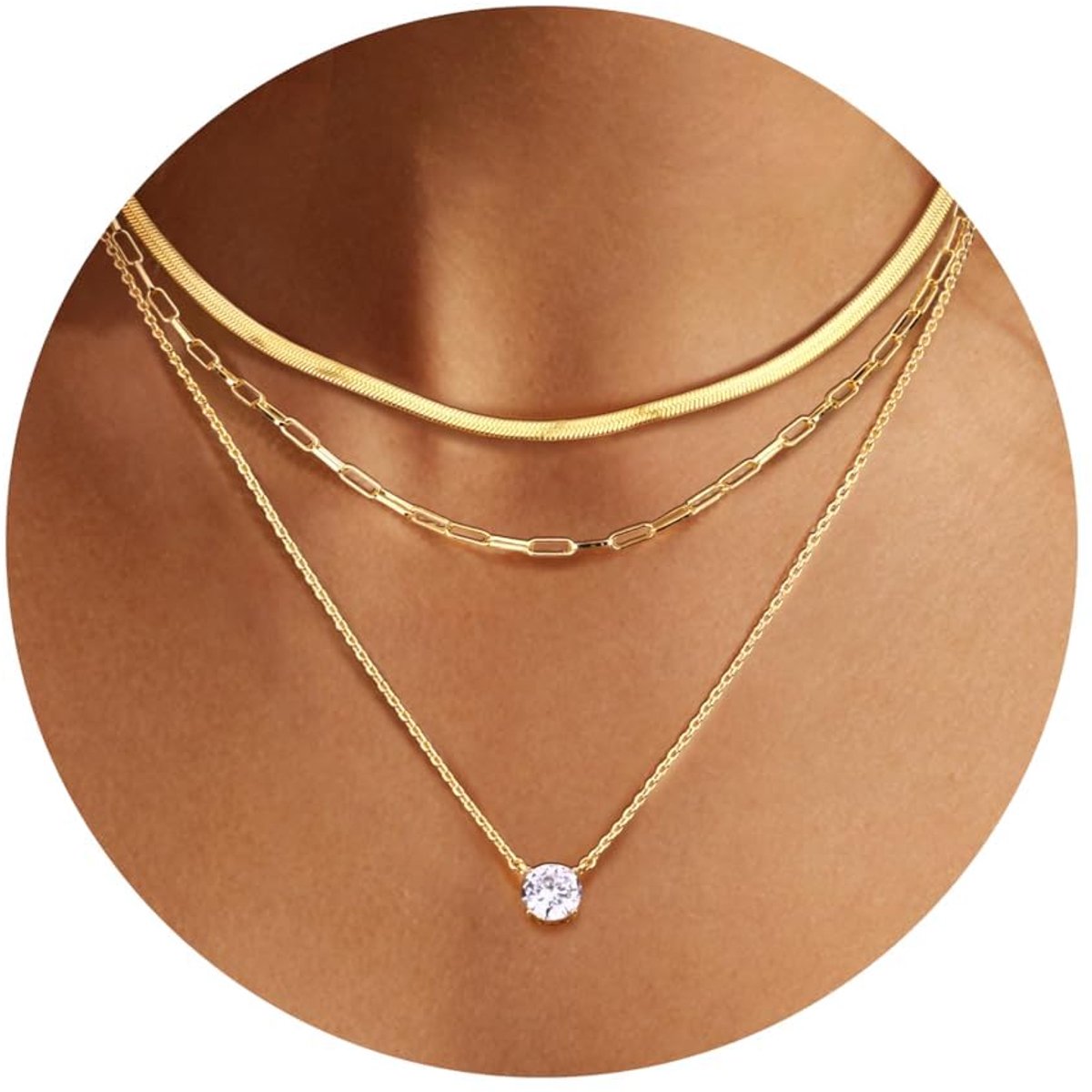 Elzusha - Dames Ketting - Laagjes Ketting met Slang en Figaro Links