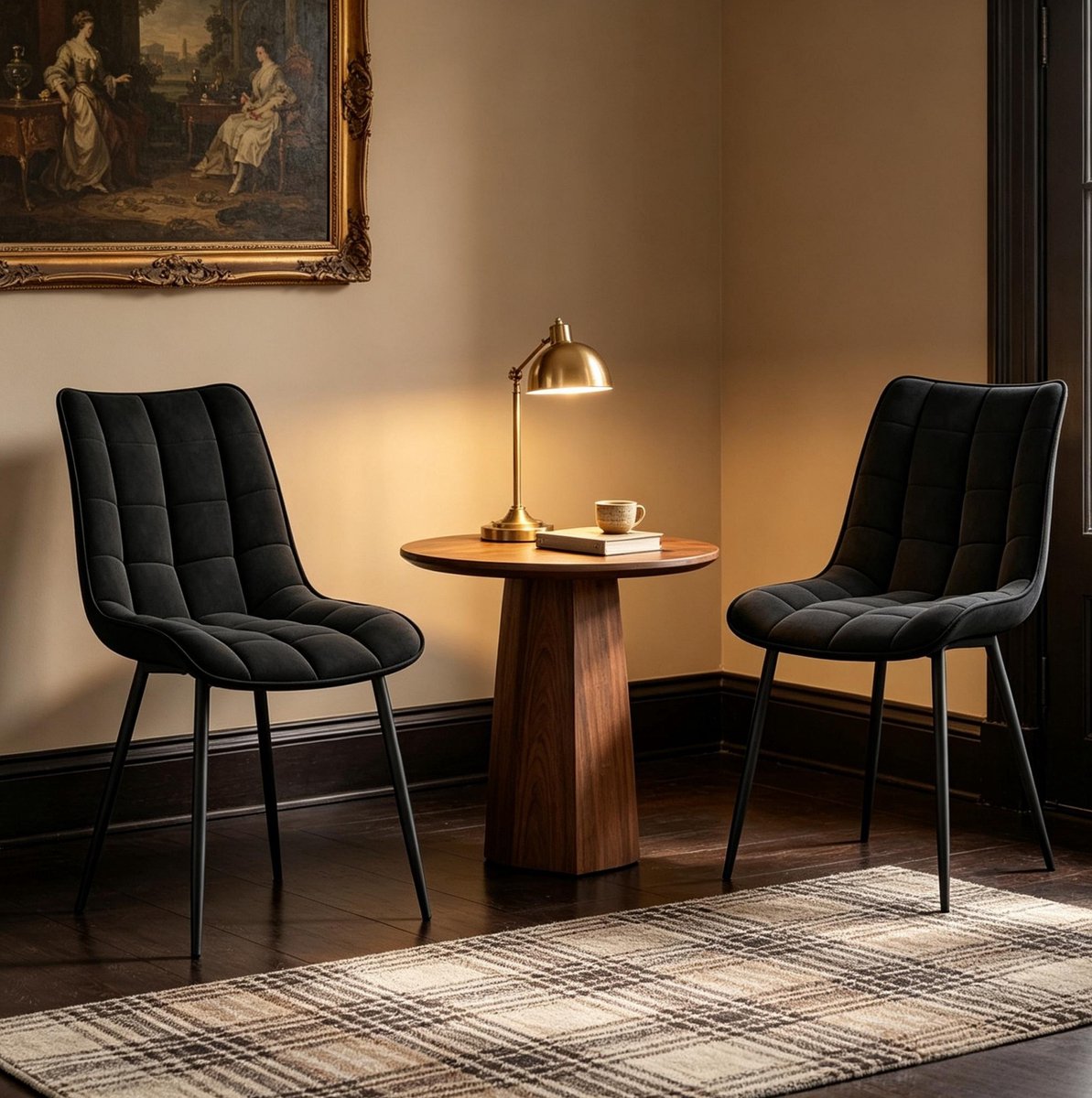 COVREO Eetkamerstoel 46 x 39 x 85,5 cm zwart velvet - set van 2 - metalen poten - gewatteerde zitting