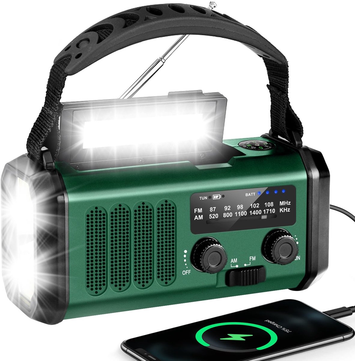 Noodradio met 20000mAh powerbank, zonne-energie, handzwengel, SOS alarm, AM/FM/NOAA