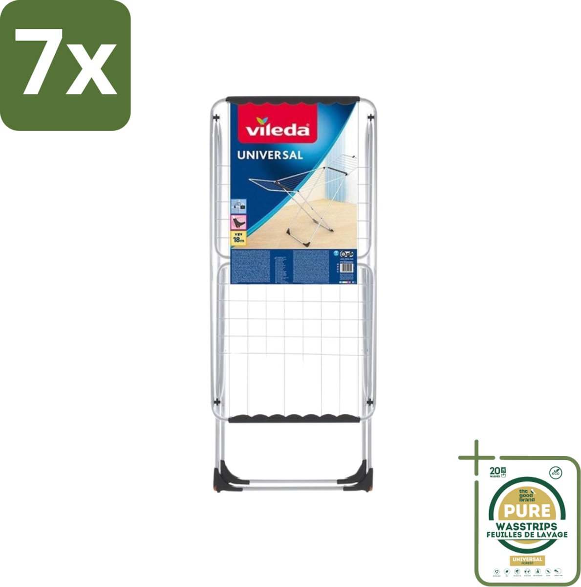 7 x Vileda Universal - Droogrek - X-onderstel - 18 Meter Drooglengte - Grootverpakking - Droogrek - Wasdrogen - Droogcapaciteit - Inklapbaar - Droogvleugels