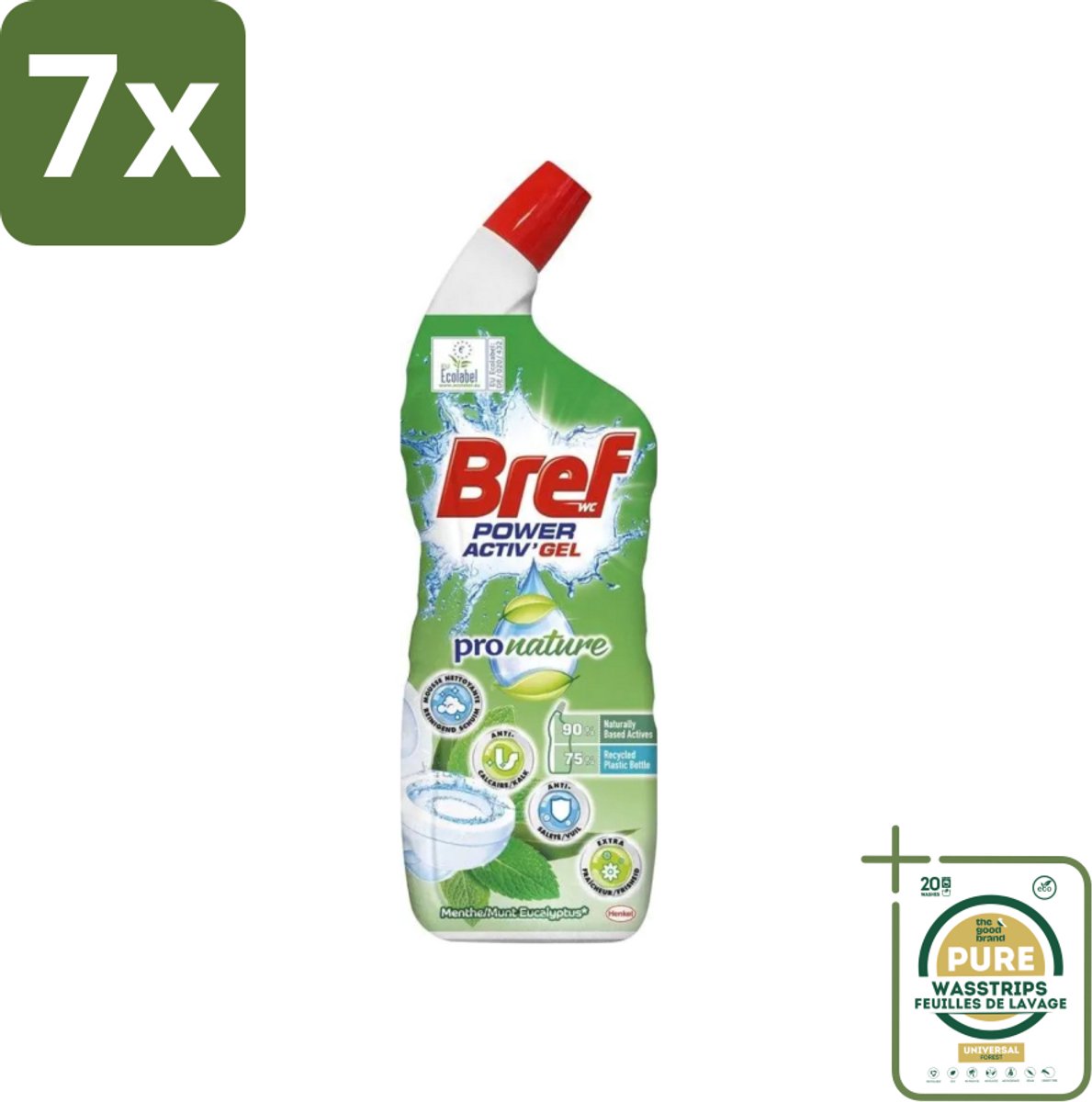 7 x Bref WC - Power Activ+ - Toiletreiniger - Gel - Eucalyptus - 700 ml - Grootverpakking - Toiletreiniging - Eucalyptus - Natuurlijke Reiniging - Duurzame Toiletreiniger - Milieuvriendelijk