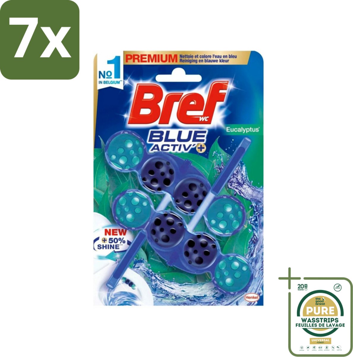 7 x Bref WC - Blue Activ' - Toiletblok - Eucalyptus - 2 Blokken - Grootverpakking - Toiletverzorging - Toilet Reinigen - Eucalyptus Geur - Geur Stop - Anti-kalk