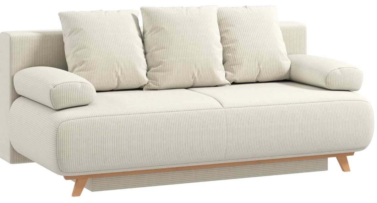 FloraGrace Bank - Slaapbank 3-Zits 188 Cm - Verstelbare Rugleuning Met Bedfunctie En Opbergruimte - Voor Woonkamer, Logeerkamer En Studio - Cord - Beige