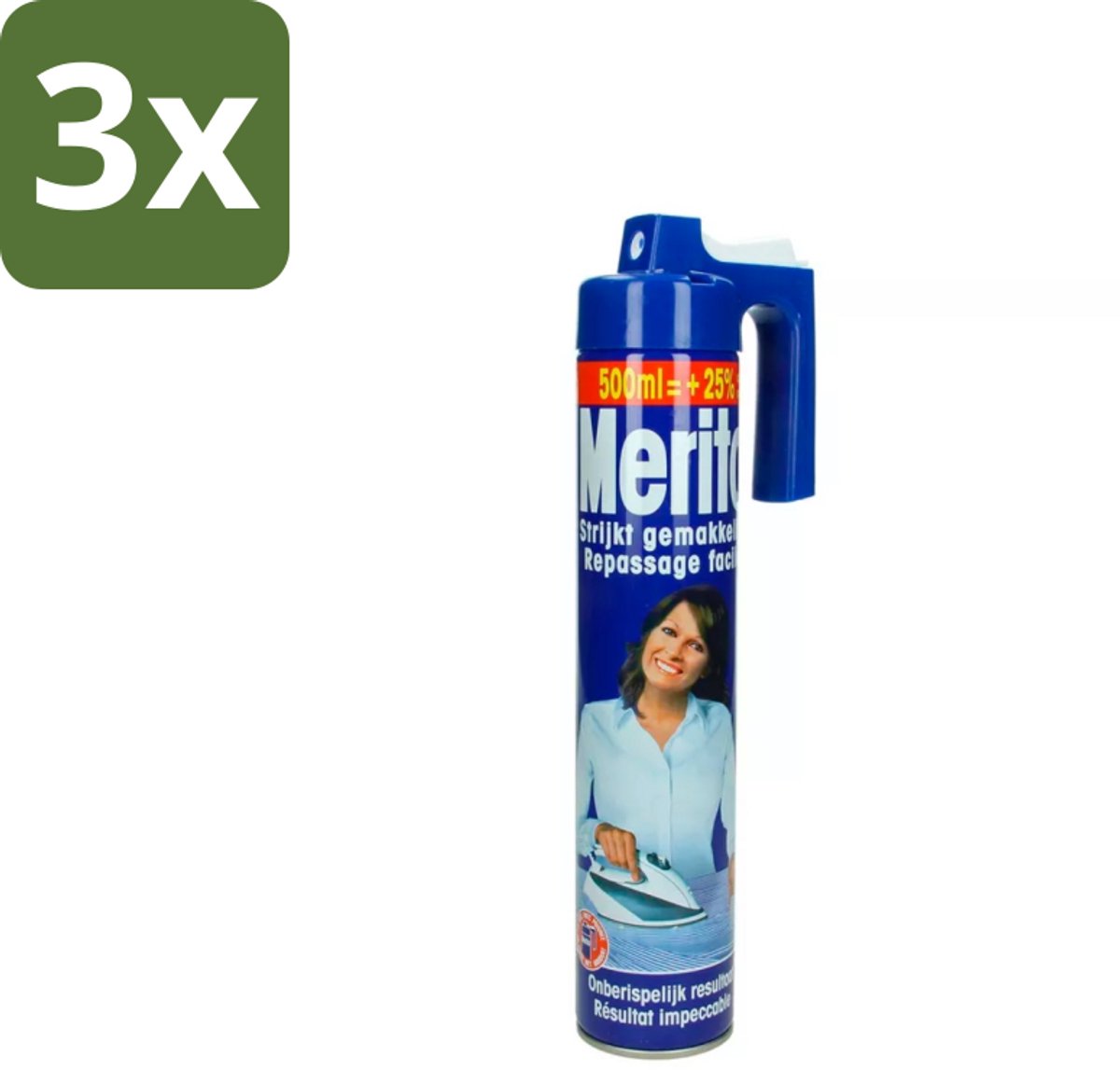 3 x Merito - Strijkspray - 500 ml - Strijkspray - Linnen Strijken - Kleuren Herstellen - Strijken Makkelijker - Frisse Geur