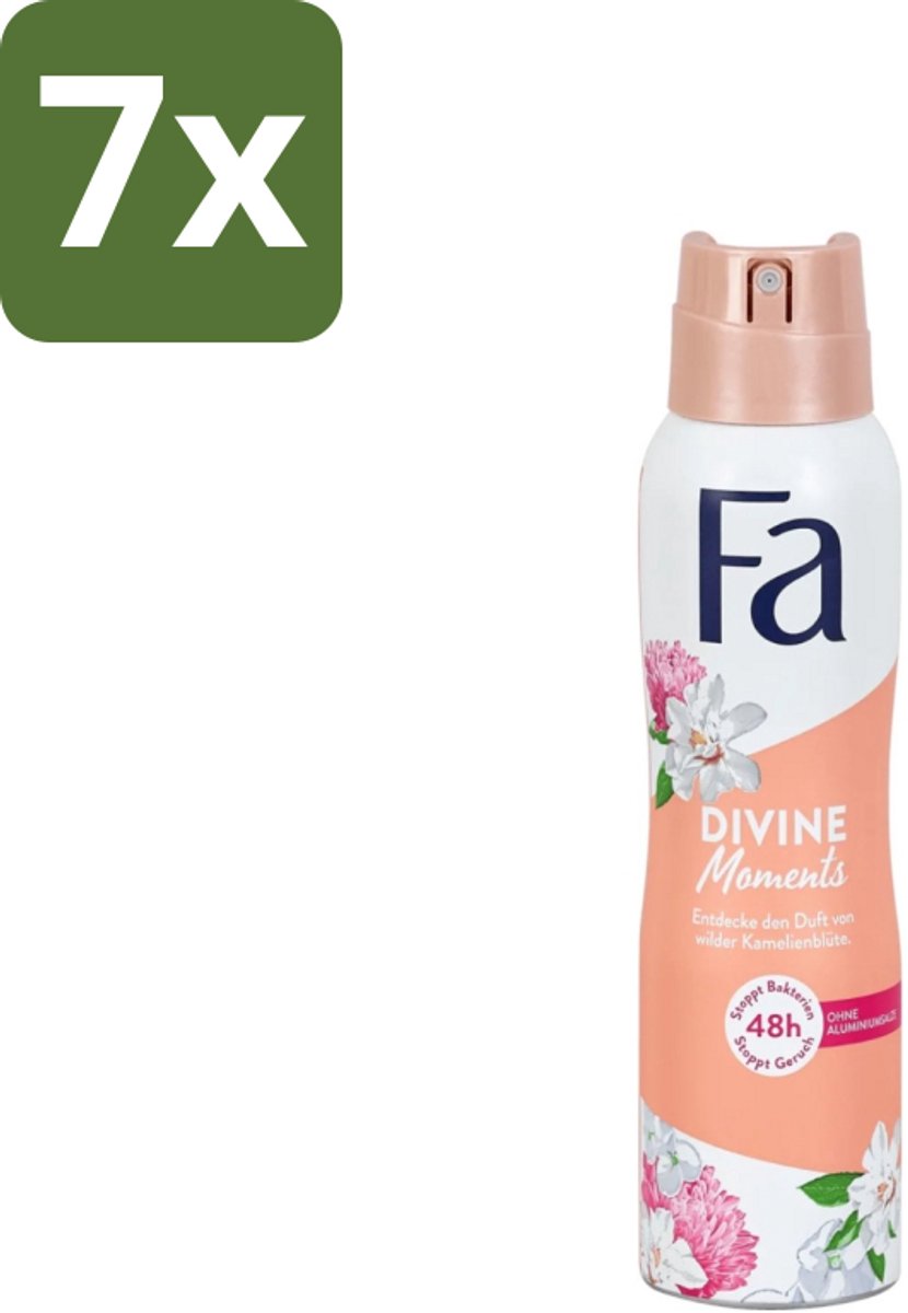 7 x Fa - Divine Moments - Deodorant Spray - Wilde Cameliabloesem - 150 ml - Deodorant Spray - Anti-vlekken - Huidvriendelijk - Wilde Cameliabloesem - Frisheid