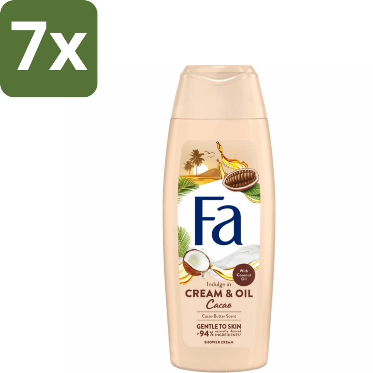 7 x Fa - Cream & Oil Cacao - Douchecrème - Cacaoboter Met Kokosolie - 250 ml - Douchecrème - Cacaoboter - Kokosolie - Huid Verzorging - Hydratatie