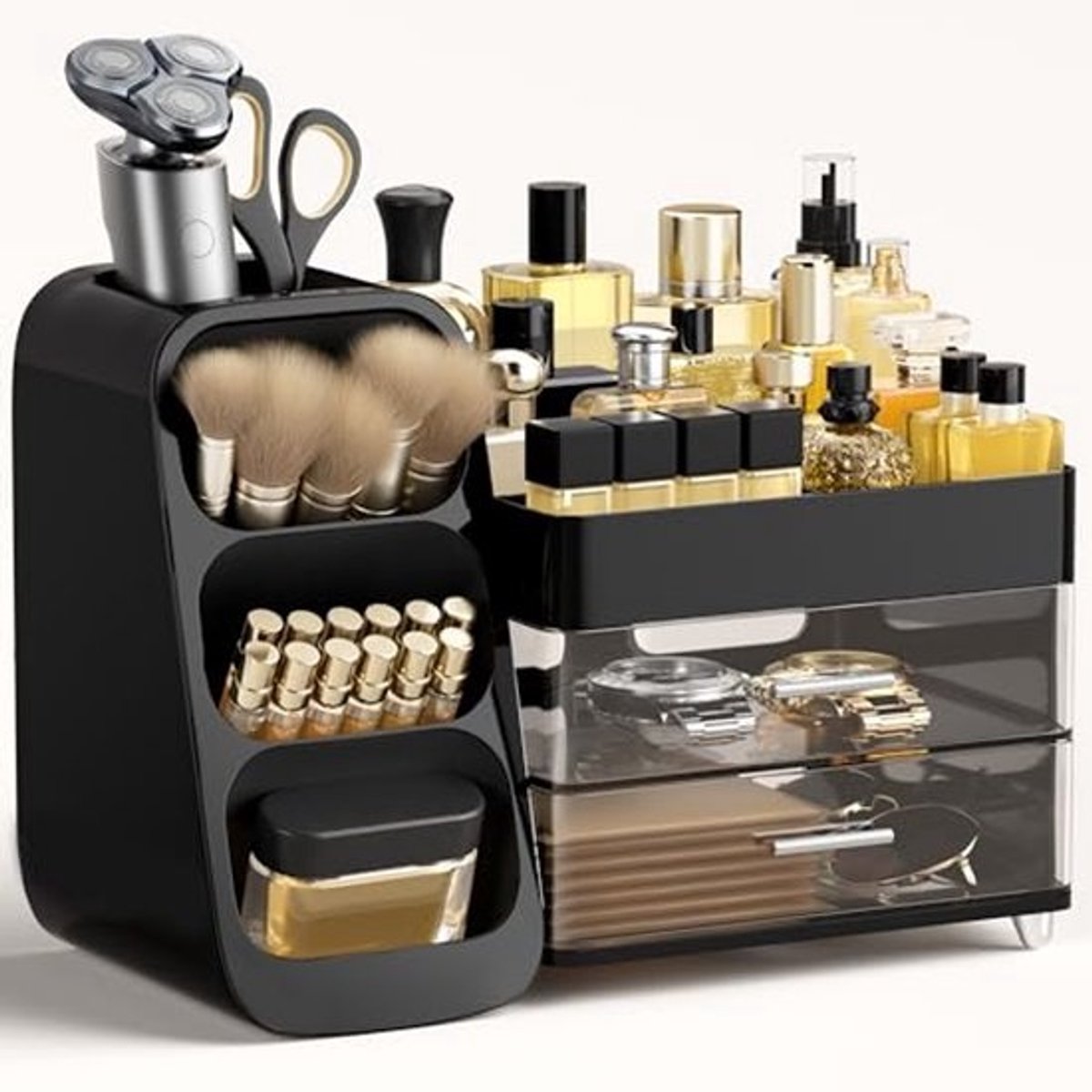 Make-up Organizer met Lades - 3-in-1 Cosmeticadoos voor Make-up en Borstels in Zwart