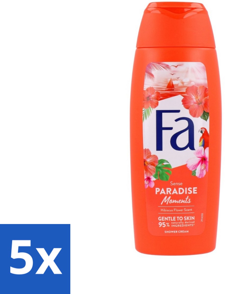 5 x Fa - Paradise Moments - Douchecrème - Hibiscusbloem - 250 ml - Douchecrème Hibiscusbloem - Vegan Douchecrème - Huidverzorgende Douchecrème - Hibiscusbloem Geur - Duurzame Douchecrème