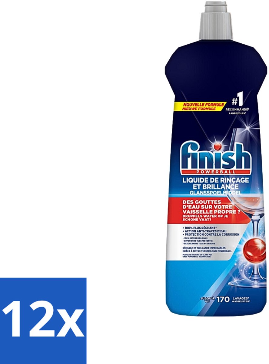 12 x Finish Powerball - Glansspoelmiddel - Anti-Corrosie & Anti-Vervaging - 170 Afwasbeurten - 800ml - Vaatwassermiddel - Glansspoelmiddel - Anti-kalk - Anti-corrosie - Vaatwasser