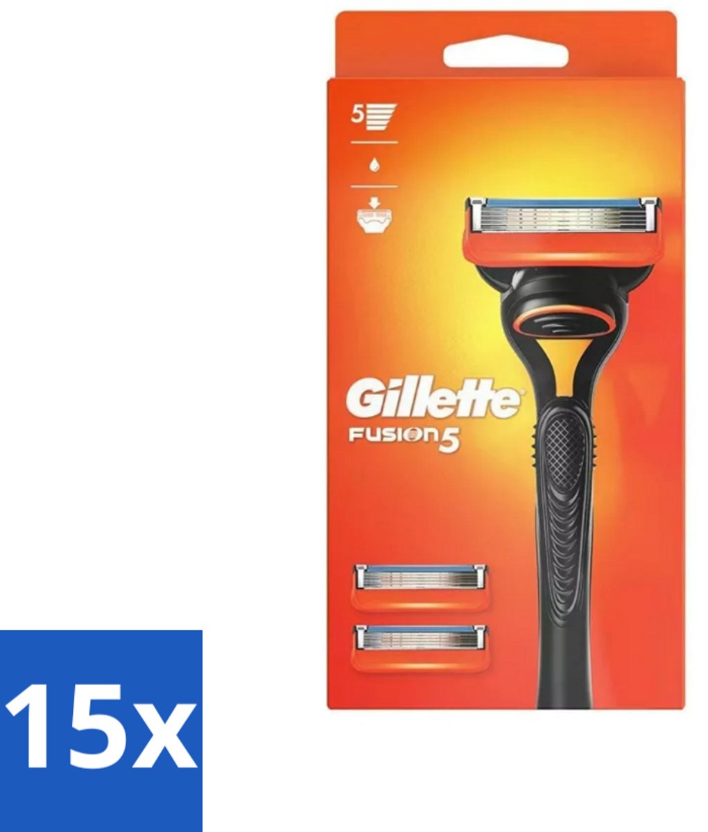15 x Gillette - Fusion 5 - Scheermesje - Ergonomisch ontwerp - 2 Extra Navulmesjes - Scheerapparaat - Scheren - Scherpe Mesjes - Navulmesjes - Glad Scheren