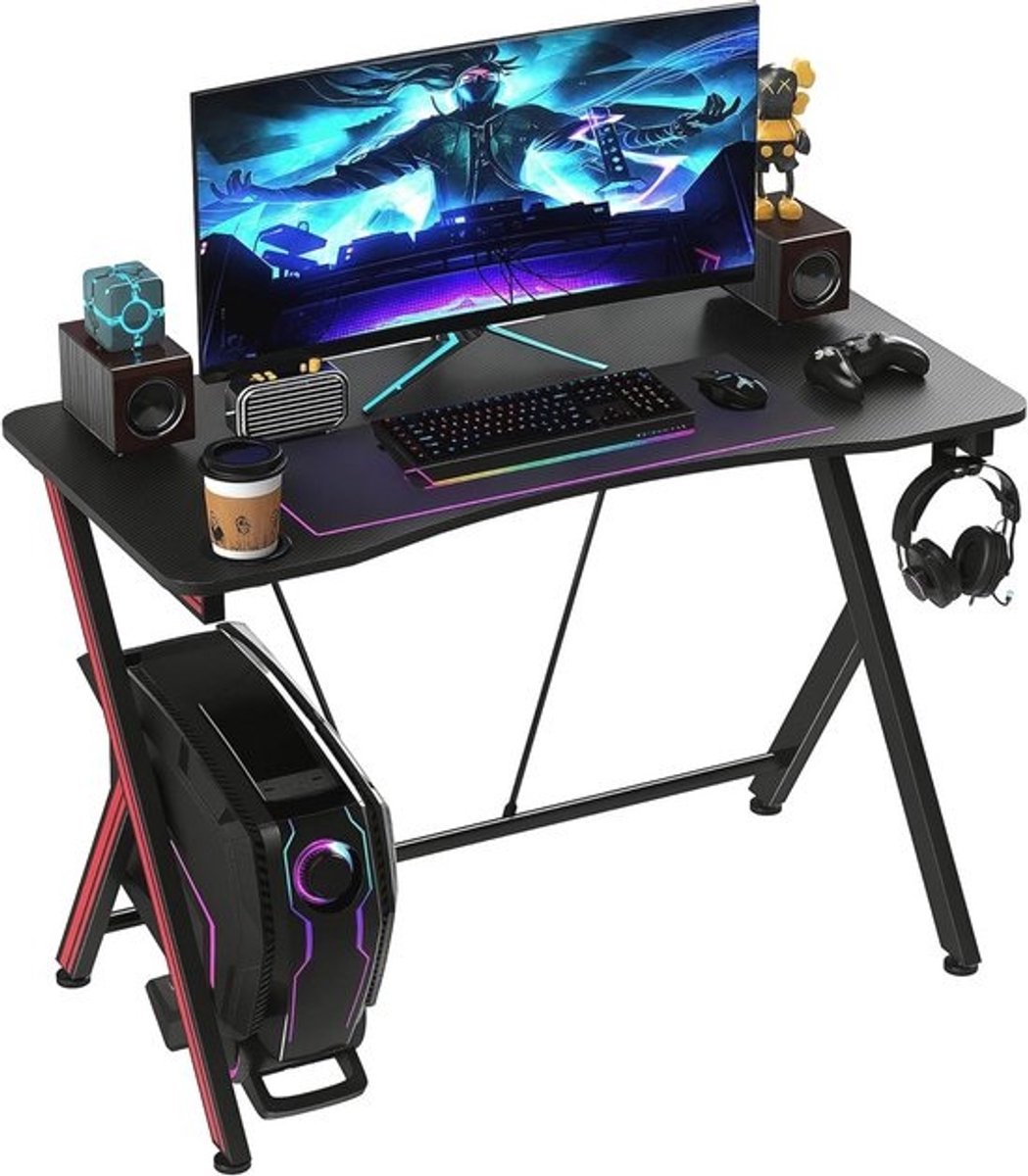 Ergonomische Gamingtafel met Bekerhouder en Koptelefoonhaak - Zwart 105 x 55 x 75 cm