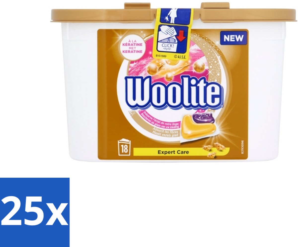 25 x Woolite Expert Care - Wasmiddelcapsules - Met Keratine - Delicate Was - 18 Wasbeurten - Delicate Was - Keratine Wasmiddel - Wasmiddel Voor Zijde - Wasmiddel Voor Wol - Wasmiddel Voor Lingerie