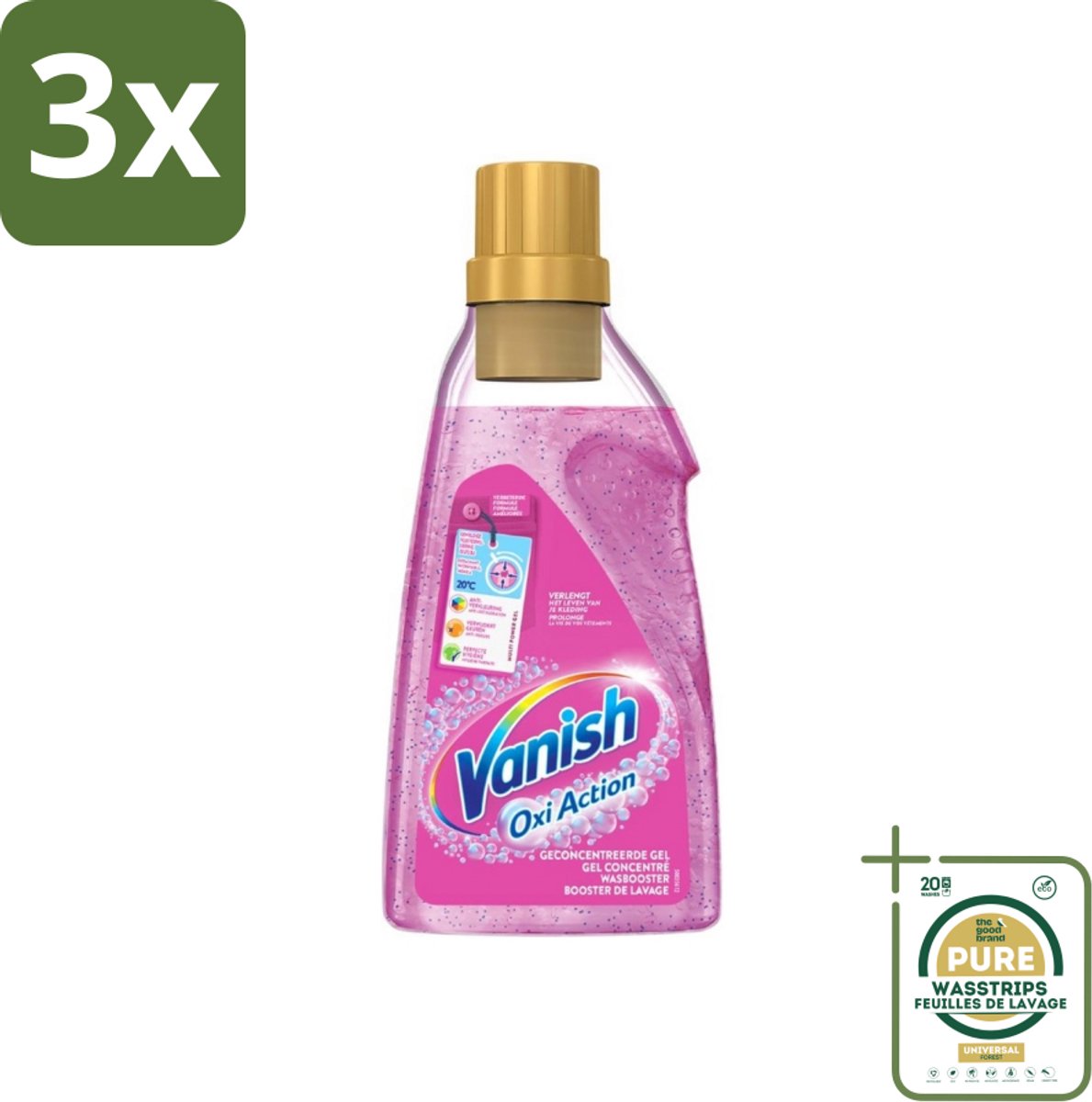 3 x Vanish Oxi Action - Vlekkenverwijderaar Gel - Voor Gekleurde Was - 30 Wasbeurten - Grootverpakking - Vlekverwijderaar - Wasbooster - Kleurbehoud - Geurverfrissing - Wasbeurt