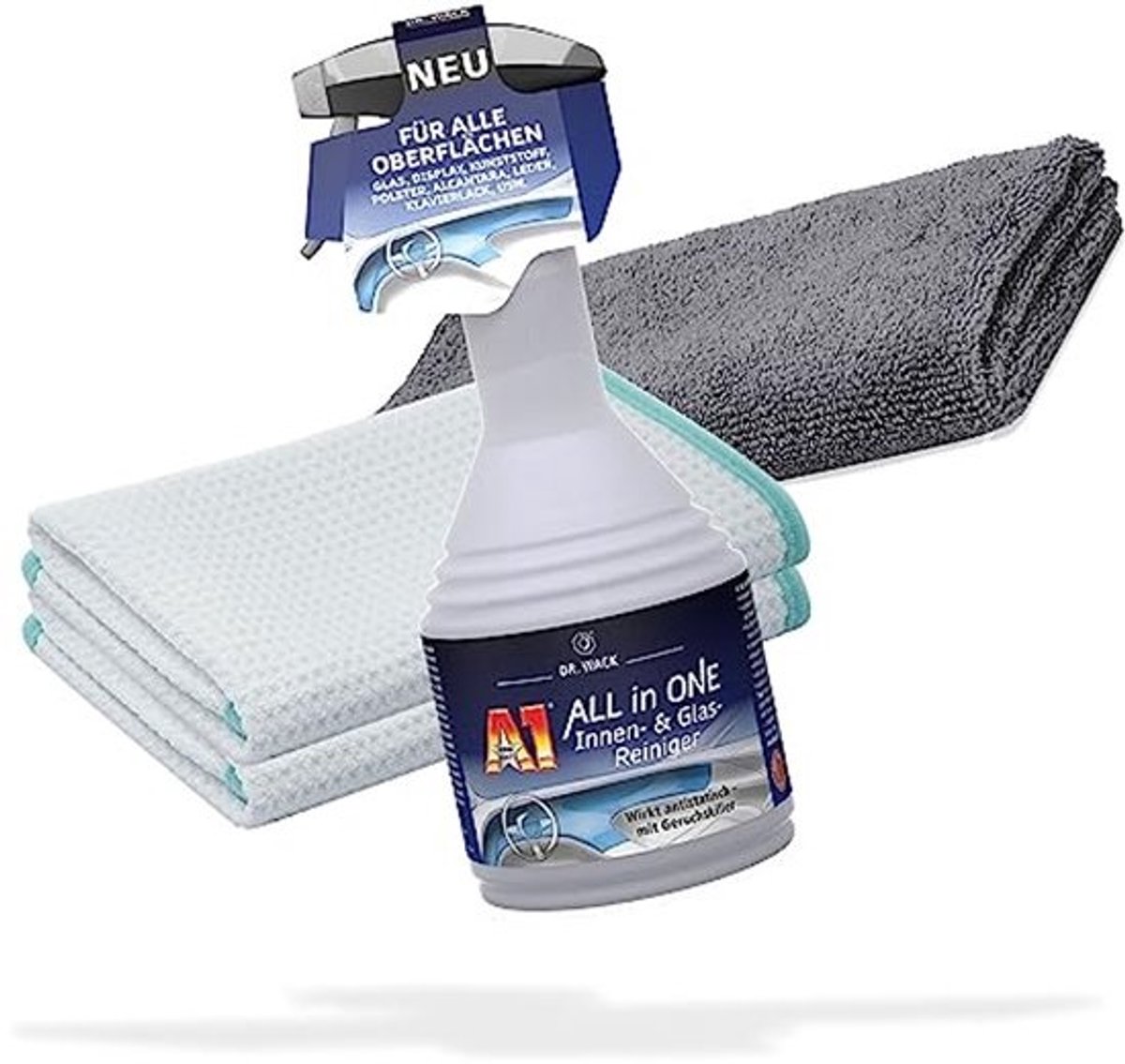 All-in-One Glasreiniger Set voor Binnen en Auto met Microvezeldoeken
